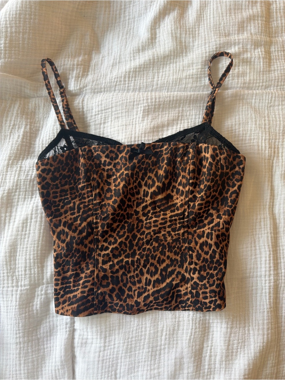 Edikted Leopard Print Lace-Trim Cami Top - Brown/Black